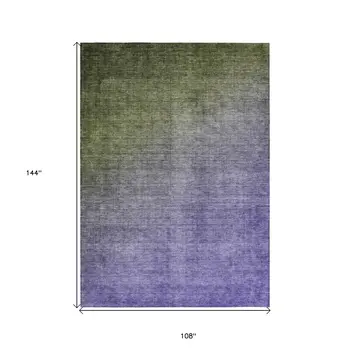 9' X 12' Olive Green And Purple Ombre Washable Indoor Outdoor Area Rug