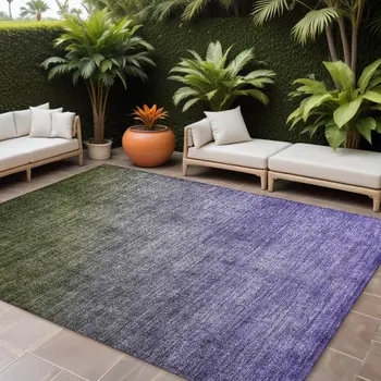 9' X 12' Olive Green And Purple Ombre Washable Indoor Outdoor Area Rug