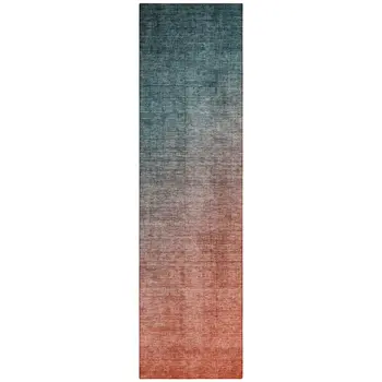 8' Runner Gray and Red Orange Ombre Washable Non Skid Indoor Outdoor Runner Rug