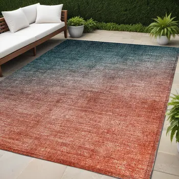 5' X 8' Gray and Red Orange Ombre Washable Non Skid Indoor Outdoor Area Rug