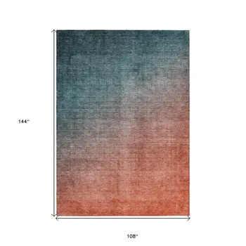 9' X 12' Gray and Red Orange Ombre Washable Non Skid Indoor Outdoor Area Rug