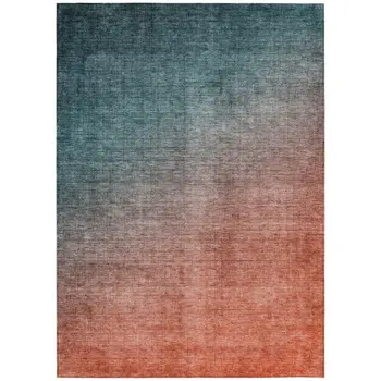 10' X 14' Gray and Red Orange Ombre Washable Non Skid Indoor Outdoor Area Rug