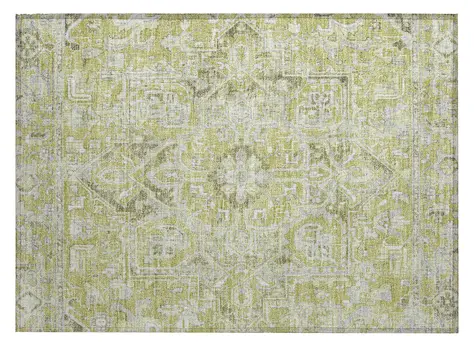 2' X 3' Artichoke Green Oriental Washable Non Skid Indoor Outdoor Area Rug