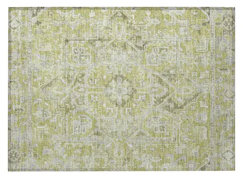 2' X 3' Artichoke Green Oriental Washable Non Skid Indoor Outdoor Area Rug