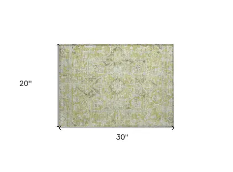 2' X 3' Artichoke Green Oriental Washable Non Skid Indoor Outdoor Area Rug