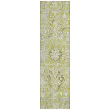 8' Runner Artichoke Green Oriental Washable Non Skid Indoor Outdoor Runner Rug