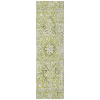 8' Runner Artichoke Green Oriental Washable Non Skid Indoor Outdoor Runner Rug