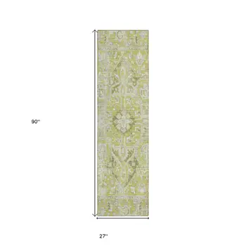 8' Runner Artichoke Green Oriental Washable Non Skid Indoor Outdoor Runner Rug