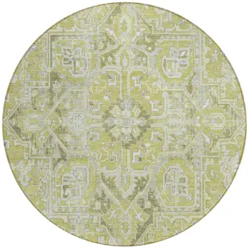 8' Round Artichoke Green Round Oriental Washable Non Skid Indoor Outdoor Area Rug