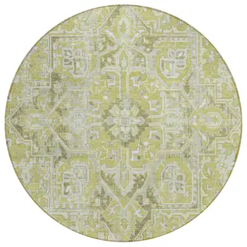 8' Round Artichoke Green Round Oriental Washable Non Skid Indoor Outdoor Area Rug