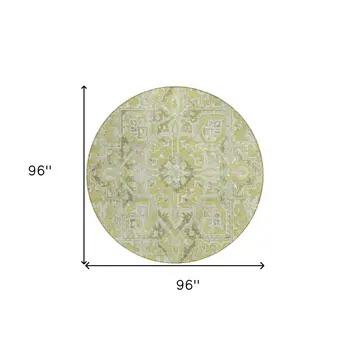 8' Round Artichoke Green Round Oriental Washable Non Skid Indoor Outdoor Area Rug