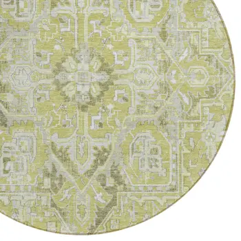 8' Round Artichoke Green Round Oriental Washable Non Skid Indoor Outdoor Area Rug