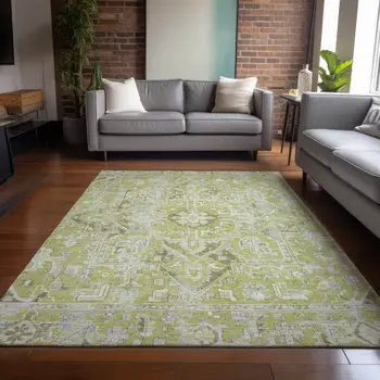 8' X 10' Artichoke Green Oriental Washable Non Skid Indoor Outdoor Area Rug