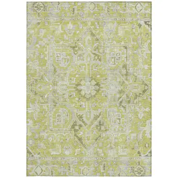 9' X 12' Artichoke Green Oriental Washable Non Skid Indoor Outdoor Area Rug