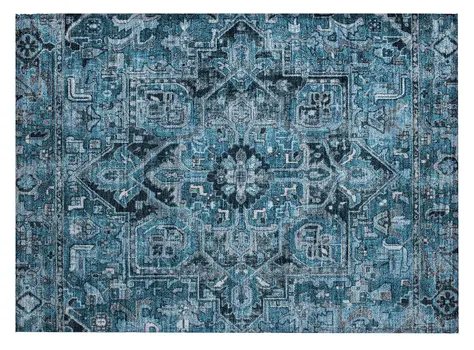 2' X 3' Denim and Gray Oriental Washable Non Skid Indoor Outdoor Area Rug