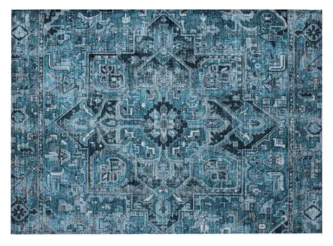 2' X 3' Denim and Gray Oriental Washable Non Skid Indoor Outdoor Area Rug