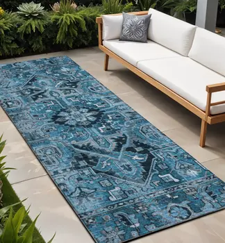 8' Gray Oriental Washable Indoor Outdoor Runner Rug