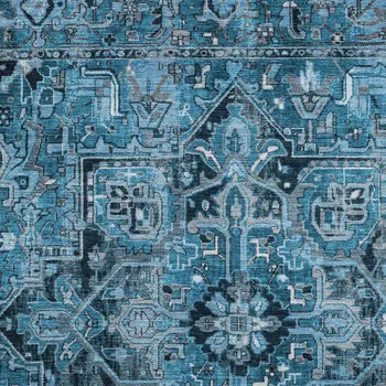 3' X 5' Denim and Gray Oriental Washable Non Skid Indoor Outdoor Area Rug