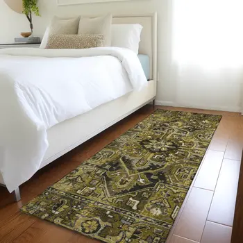 8' Runner Coffee and Gray Oriental Washable Non Skid Indoor Outdoor Runner Rug