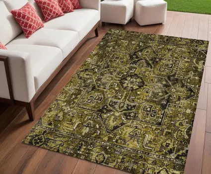 5' X 8' Coffee and Gray Oriental Washable Non Skid Indoor Outdoor Area Rug