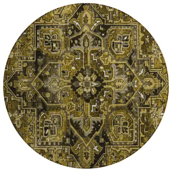 8' Coffee And Gray Round Oriental Washable Indoor Outdoor Area Rug