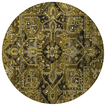 8' Coffee And Gray Round Oriental Washable Indoor Outdoor Area Rug