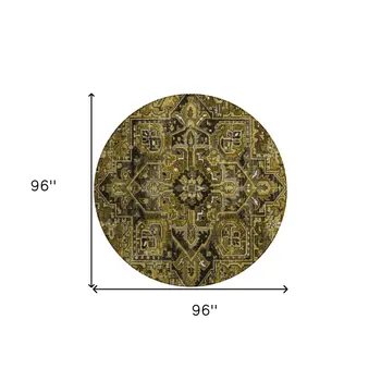 8' Coffee And Gray Round Oriental Washable Indoor Outdoor Area Rug