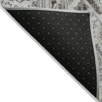 2' X 3' Ivory and Dark Brown Oriental Washable Non Skid Indoor Outdoor Area Rug