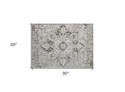 2' X 3' Ivory and Dark Brown Oriental Washable Non Skid Indoor Outdoor Area Rug