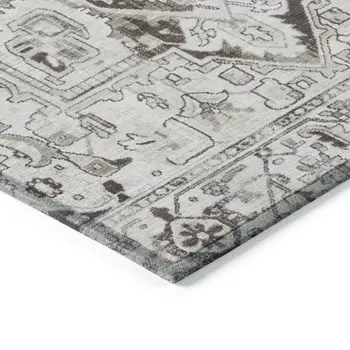 8' Runner Ivory and Dark Brown Oriental Washable Non Skid Indoor Outdoor Runner Rug