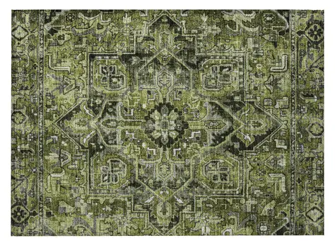 2' X 3' Olive Green and Dark Green Oriental Washable Non Skid Indoor Outdoor Area Rug