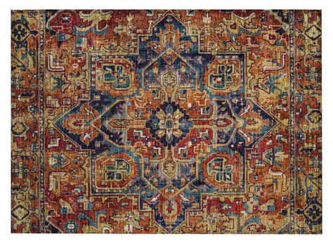 2' X 3' Red Orange and Blue Oriental Washable Non Skid Indoor Outdoor Area Rug