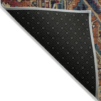 8' Red Orange And Blue Oriental Washable Indoor Outdoor Runner Rug