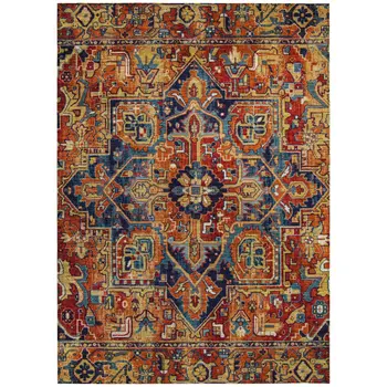 10' X 14' Red Orange and Blue Oriental Washable Non Skid Indoor Outdoor Area Rug