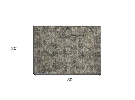 2' X 3' Taupe and Dark Taupe Oriental Washable Non Skid Indoor Outdoor Area Rug