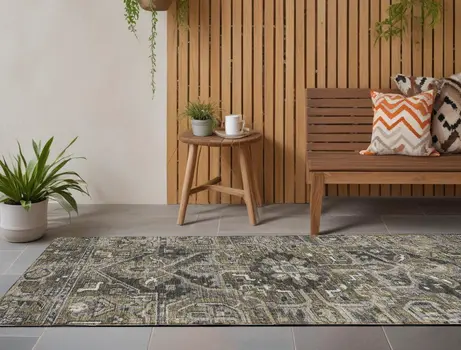 8' Taupe Oriental Washable Indoor Outdoor Runner Rug