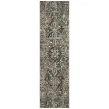 8' Taupe Oriental Washable Indoor Outdoor Runner Rug