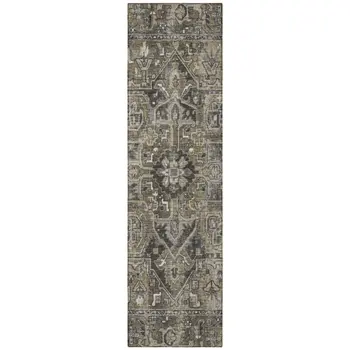 8' Taupe Oriental Washable Indoor Outdoor Runner Rug