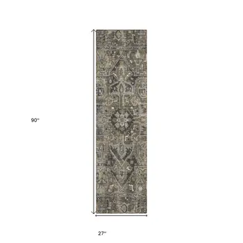 8' Taupe Oriental Washable Indoor Outdoor Runner Rug