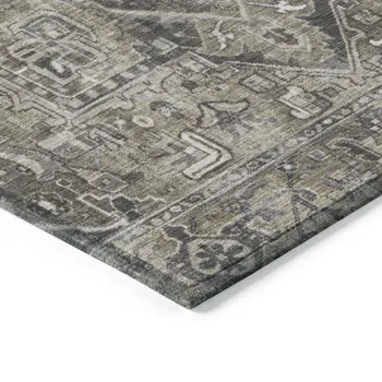 8' X 10' Taupe and Dark Taupe Oriental Washable Non Skid Indoor Outdoor Area Rug