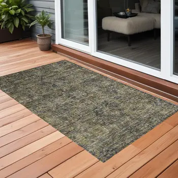 3' X 5' Dark Moss Green and Gray Oriental Washable Non Skid Indoor Outdoor Area Rug