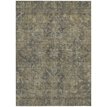 3' X 5' Dark Moss Green and Gray Oriental Washable Non Skid Indoor Outdoor Area Rug