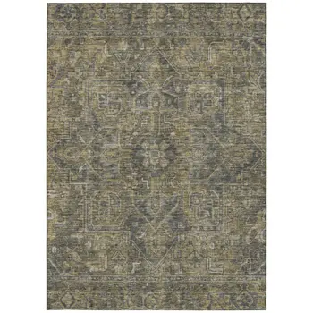 5' X 8' Gray Oriental Washable Indoor Outdoor Area Rug