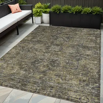 5' X 8' Gray Oriental Washable Indoor Outdoor Area Rug