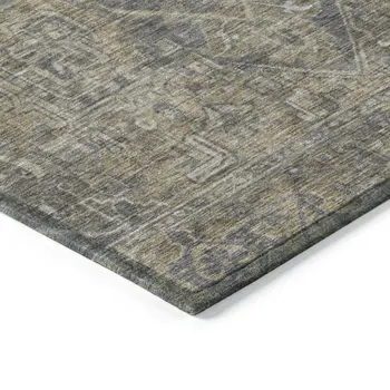 8' Round Dark Moss Green and Gray Round Oriental Washable Non Skid Indoor Outdoor Area Rug