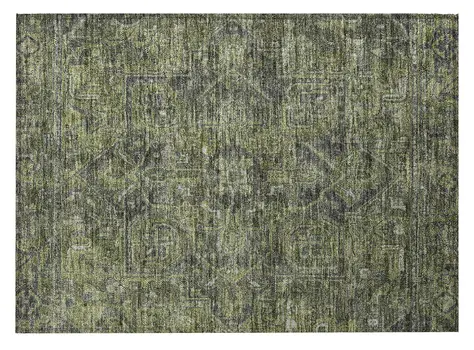 2' X 3' Moss Green and Gray Oriental Washable Non Skid Indoor Outdoor Area Rug