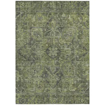 3' X 5' Moss Green And Gray Oriental Washable Indoor Outdoor Area Rug