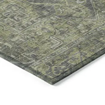 8' X 10' Moss Green and Gray Oriental Washable Non Skid Indoor Outdoor Area Rug