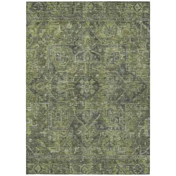 8' X 10' Moss Green and Gray Oriental Washable Non Skid Indoor Outdoor Area Rug