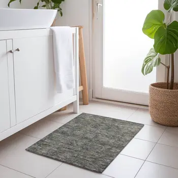 2' X 3' Brown and Black Oriental Washable Non Skid Indoor Outdoor Area Rug